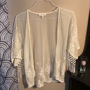 White Cream Mesh Lace Shawl